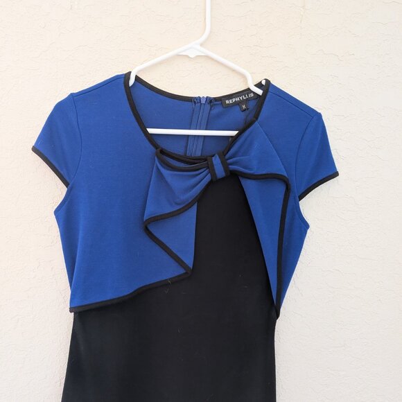 Rephyllis Bow Two Toned Blue Black Holiday Party Bodycon Dress Size M NWT - Picture 3 of 7